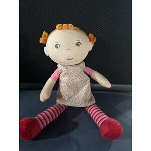 Soft Plush Rag Doll With Red Hair Pigtails & Pink Patterned Dress Haba Snug Up